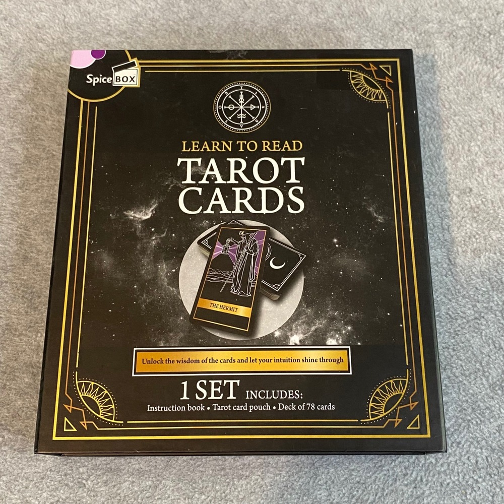 SpiceBox Learn To Read Tarot Cards Set Black Gold Celestial Witchy Beginner Kit